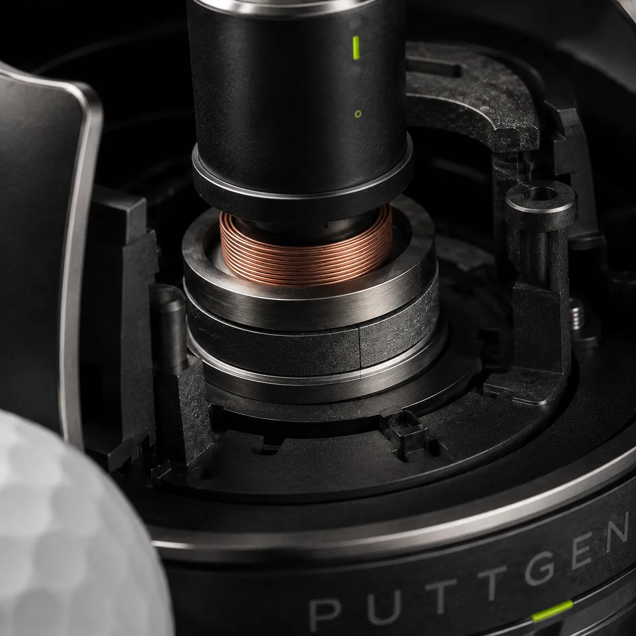 Macro of the exposed copper sensor coil inside the machined housing